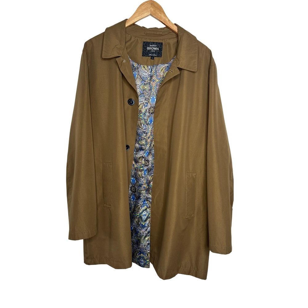 Harry Brown London Men's Tan Paisley Lined Trench Coat Large Black Label